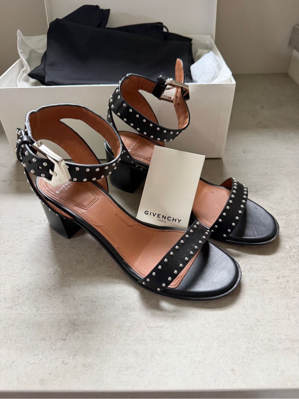 Givenchy Black Studded Leather Block-Heel Sandals